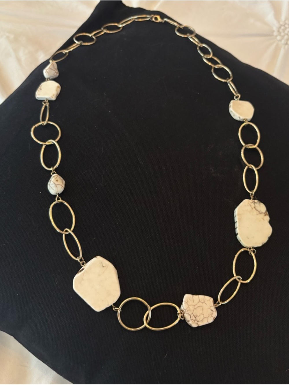 White Stone & Gold Link Necklace - Women Jewelry